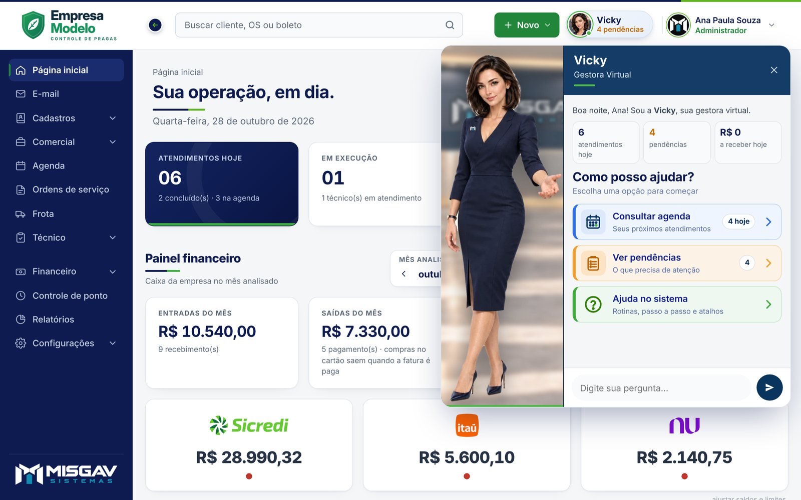 A Vicky dentro do Misgav MIP, mostrando as pendências